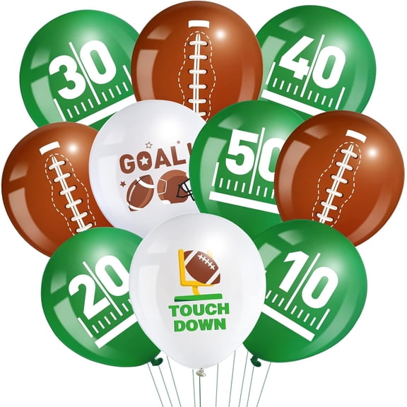 45 Pieces Football Balloons 12 Inch Sport Latex Balloons Football Party Balloon Touch Down White Green Brown Balloon for Game Sports Birthday Party Themed Decorations