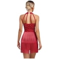 thumbnail image 3 of YiZYiF Women's Latin Leotard Dress Halter Neck Fringe Dance Costume for Modern Jazz Samba Rumba Cha Cha Wine Red XXL, 3 of 7