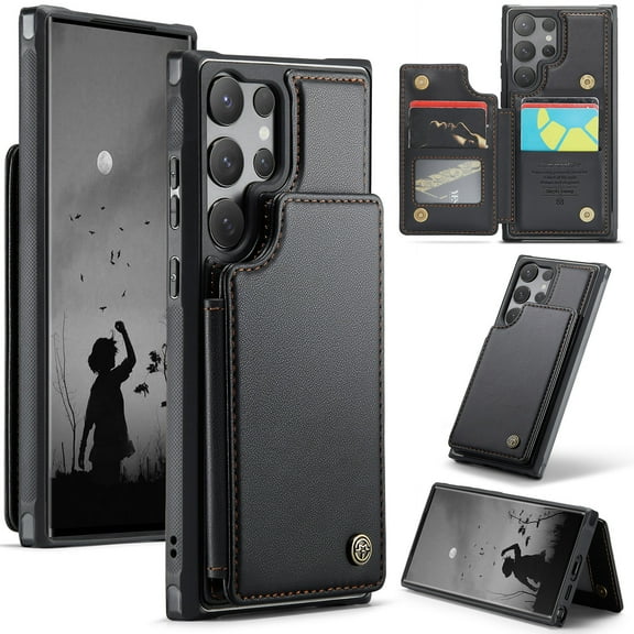 Allytechgroup Wallet Case for Samsung Galaxy S25 Ultra with Credit Card Holder, [RFID Blocking] [Camera Screen Protection] PU Leather Magnetic Clasp Kickstand Shockproof Protective Case, Black