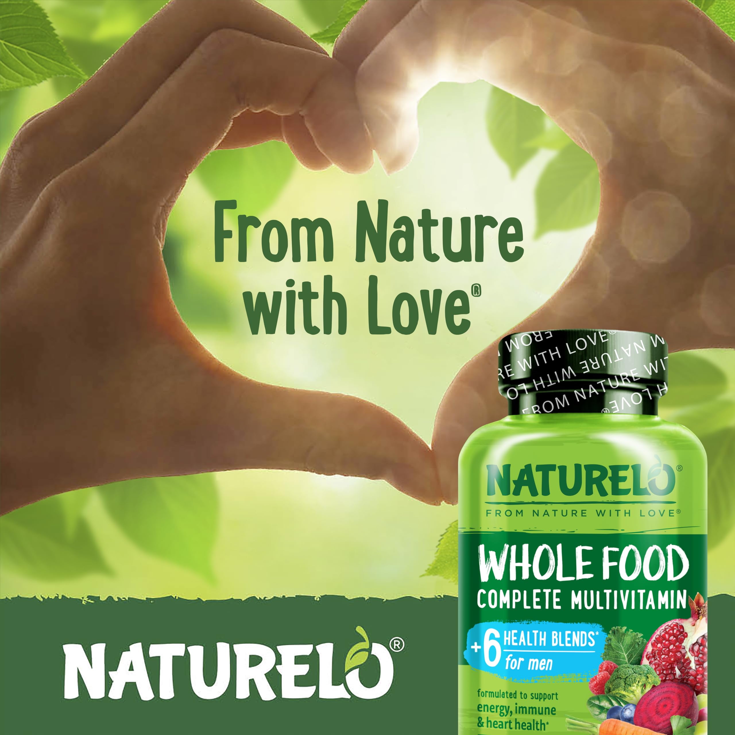 NATURELO Mens Multivitamins - Whole Food Multivitamin for Men with Vitamins, Minerals - 120 Vegetarian Capsules for Energy, Brain, Heart, Eye Health*
