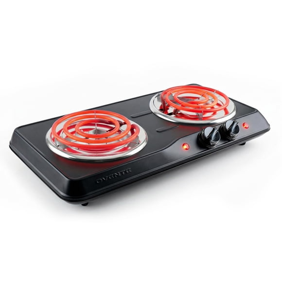 OVENTE Electric Countertop Double Burner, 1700W Cooktop with 6" and 5.75" Stainless Steel Coil Hot Plates, 5 Level Temperature Control, Indicator Lig