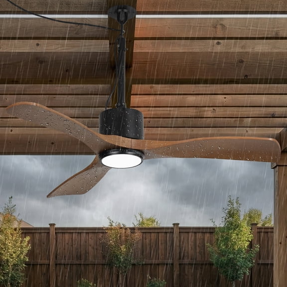 Parrot Uncle 42" IP65 Waterproof Plug-in Outdoor Ceiling Fan with Light and Remote, Brown Propeller Ceiling Fan for Patio