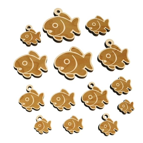 Cute Fish Wood Mini Charms Shapes DIY Craft Jewelry - With Hole - Various Sizes (16pcs)
