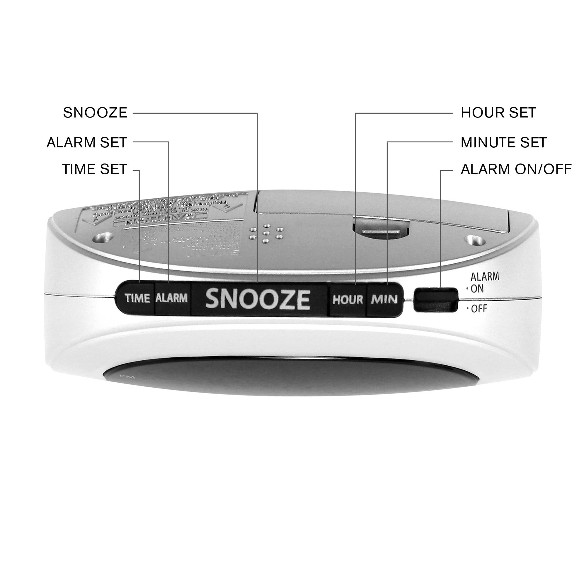 Mainstays Digital Alarm Clock with Snooze and Battery Backup, Easy to Use Top Button Controls, White Case with .6” Red Easy to Read LED Display, SPC089B