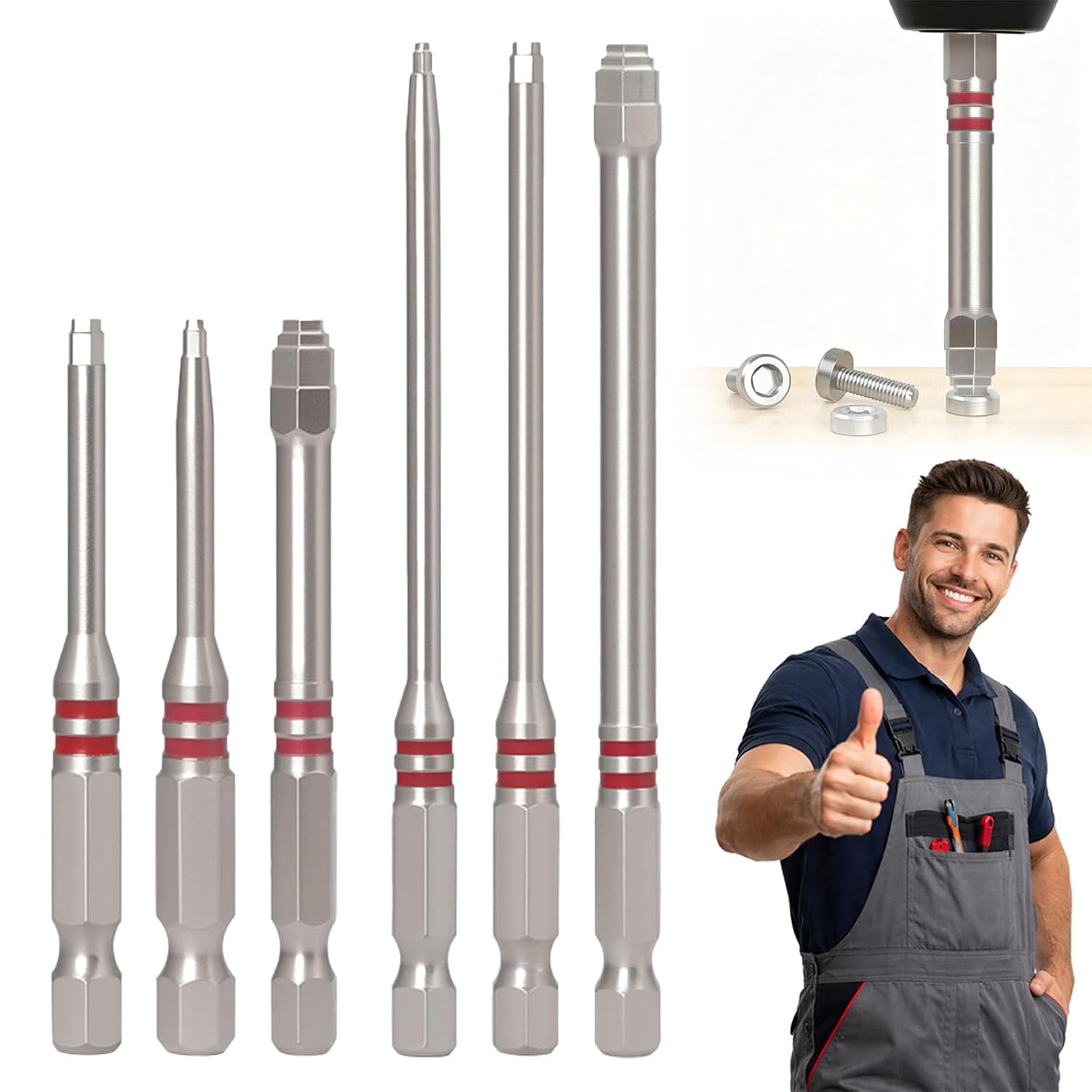 6-Piece Pagoda Shaped Drill Bit, Pagoda Hex High-Magnetic Screwdriver Bit Set, One Single Tool Firmly Fastens Nuts from 1.5mm to 6mm, Compatible with Drills and Wrenches (12PCS)