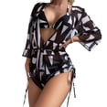 thumbnail image 1 of Conjunto de traje de baño de 3 piezas para mujer, sujetador con cuello Halter, bragas de Bikini, traje de baño con estampado hermoso con cubierta, 1 of 8
