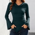 thumbnail image 3 of Xaqiouau Off Shoulder Sweater for Women Ribbed Knit Long Sleeve Bell Sleeve Slim Fit Asymmetrical Hem Pullover Casual Fall Winter Top, 3 of 7