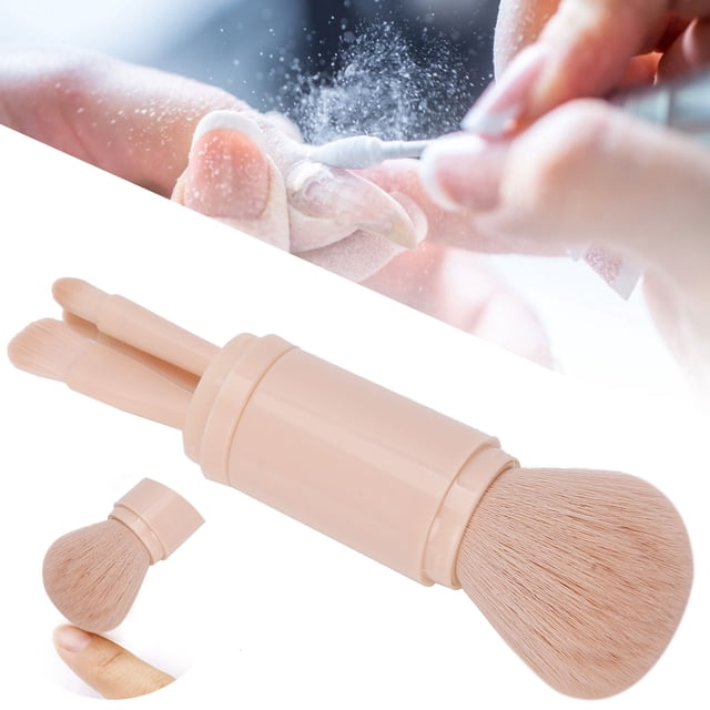 Juego De Brochas Retráctiles Para Polvo De Maquillaje, Removedor De Polvo De Uñas Portátil Con Tapa, Cerdas De Fibra, Ergonómico, Apto Para Viajes, Ideal Para Maquillaje