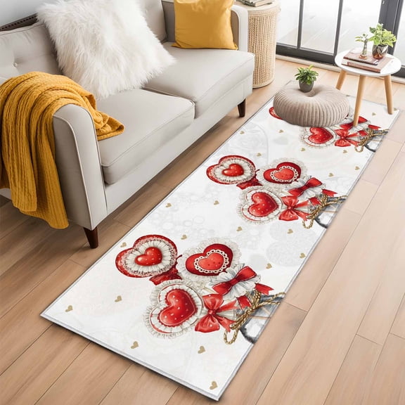 Valentine's Day 2'x6' Runner Rugs for Hallway Kitchen Bedside Non Slip, Red Love Balloons Bottles Simple Romantic Entryway Rug Runners with Rubber Backing, Long Carpet Runner for Laundry Room