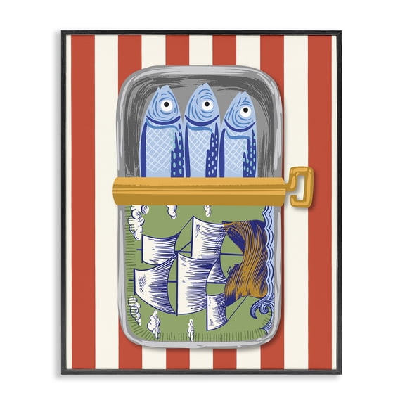 Stupell Industries Sardines with Antique Ship Black Framed Giclee Art, design by Arrolynn Weiderhold