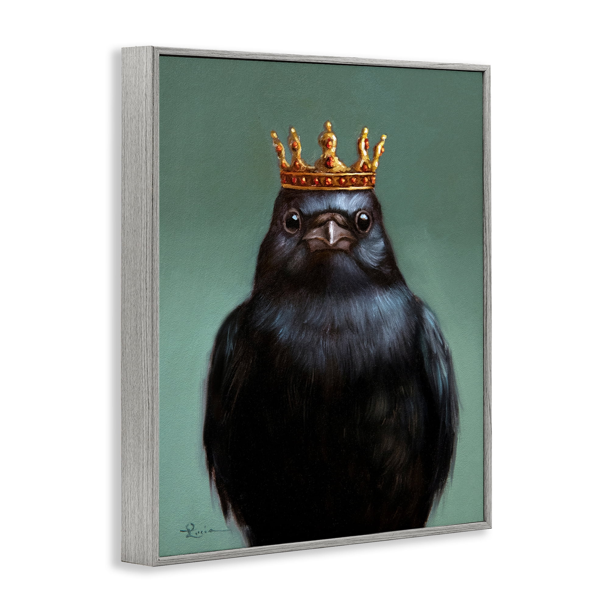King Crow Portrait Gray Framed Giclee Art, design by Lucia Heffernan