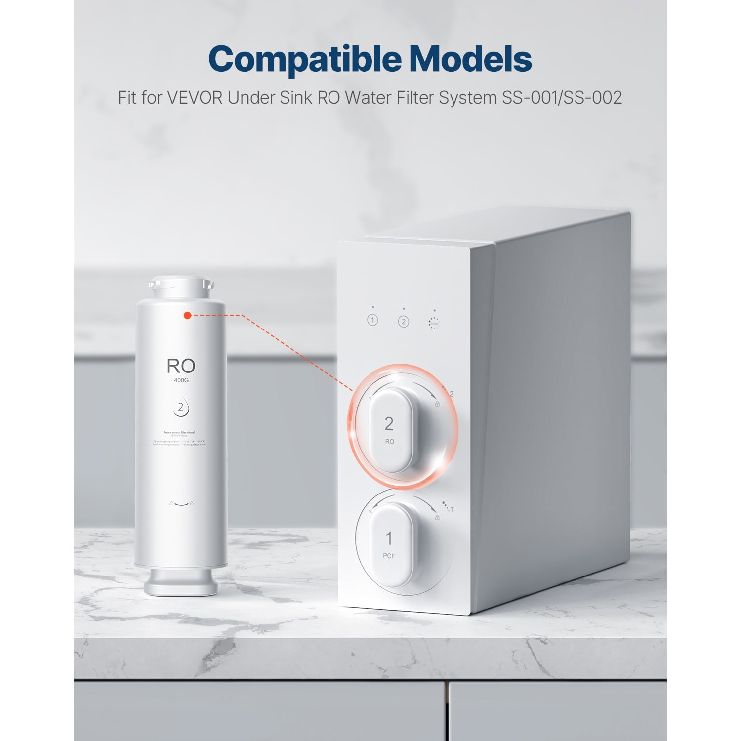 KFFKFF Water Purification System, 400 GPD 9-Phase Water Filtration Refill, RO Cartridge Lasts for 24 Months, Minimizes Lead, Chlorine, Rust, Suitable for SS-001 Under Sink Water Purifier