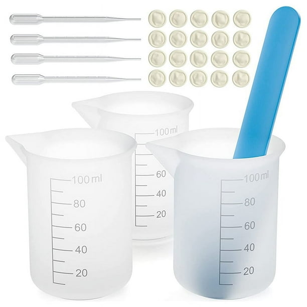 Kit de tazas medidoras de silicona con varilla de silicona para mezclar paletas, pipetas, dedales para mezclar resina epoxi,