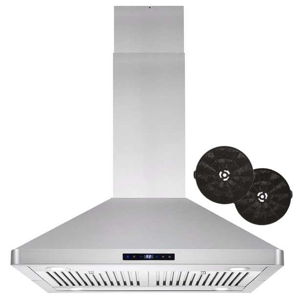 30 in. Ductless Island Range Hood Kitchen Hood with LED Lighting and  Permanent Filters in Stainless Steel