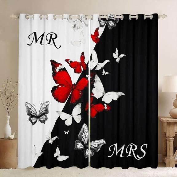 Manfei Boys Girls Flying Butterflies Black Out Curtains,Happy Valentine's Day Curtains Pack of 2 (42x63 Each),Romantic Lover Couple Bedroom Curtains,Ultra Soft Home Decor