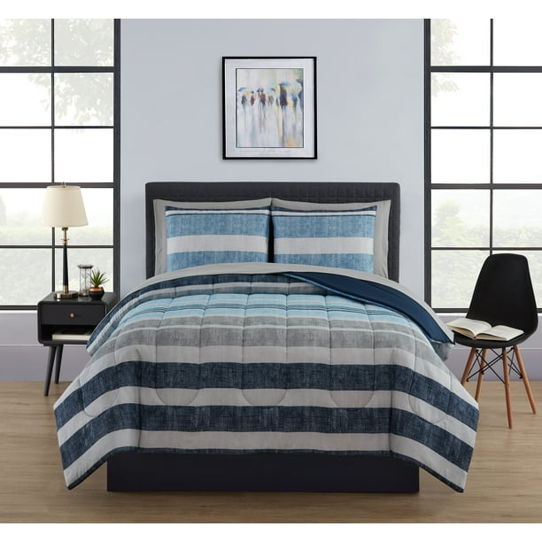 Mainstays Blue Stripe Bed In A Bag, Mainstays Twin Paris Print Bed In A Bag