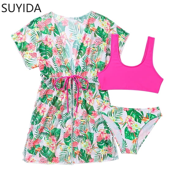 Girls Tankini Swimsuits Size 10-12 Ruffle Modest Bikini Adjustable Strap Girls Tankini Swimsuit 3 Piece Color Block Girl Bathing Suit