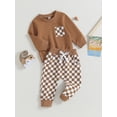 thumbnail image 3 of Bagilaanoe 2PCS Toddler Baby Boy Long Pants Set Checkerboard Print Long Sleeve Sweatshirt Pullover Tops + Drawstring Sweatpants 6M 12M 18M 24M 3T Kids Casual Sweatsuits, 3 of 8