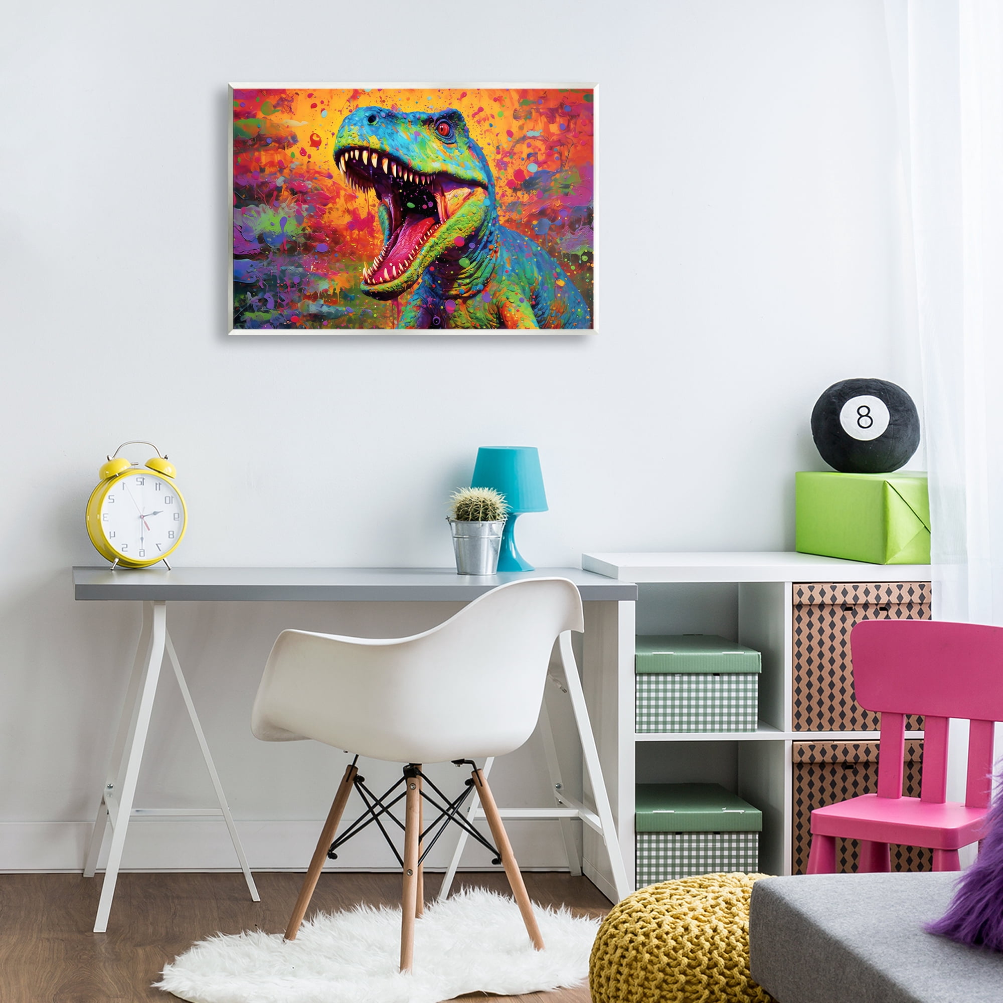 Stupell Industries Colorful T-Rex with Splatter Wall Plaque Art, design by Creative Studio