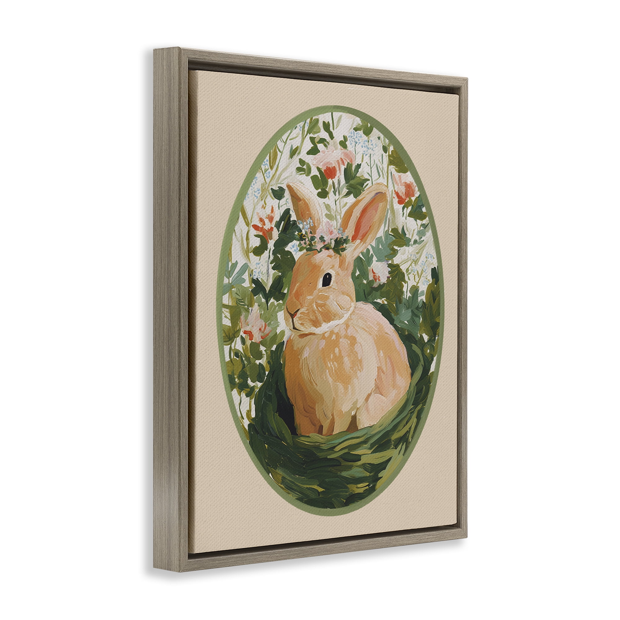 Stupell Industries Bloom Nest Bunny Brown Framed Floater Canvas Wall Art, design by Yen