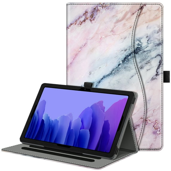 Fintie Case for Samsung Galaxy Tab A7 10.4'' 2022/2020 Model (SM-T500/T503/T505/T507/T509), Multi-Angle Viewing Smart Stand Back Cover with Pocket, Auto Wake/Sleep, Marble Pink