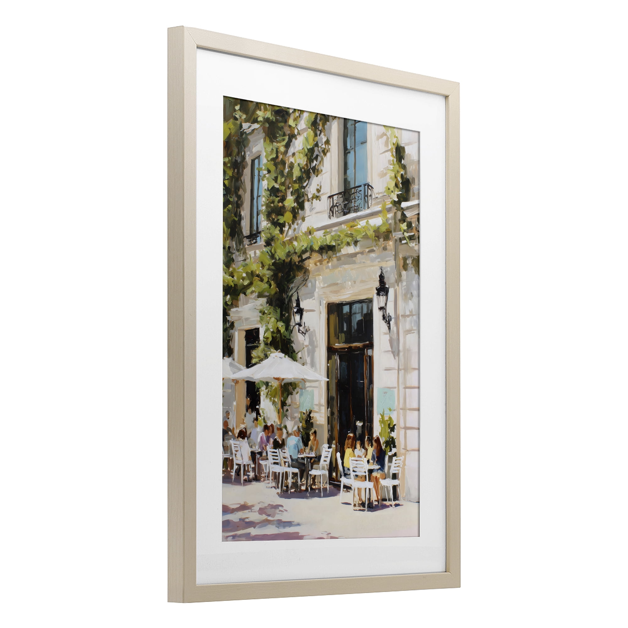 Stupell Industries Streetside Cafe Terrace with Ivy Birch Framed Print Under Glass, design by Petal Prints Design
