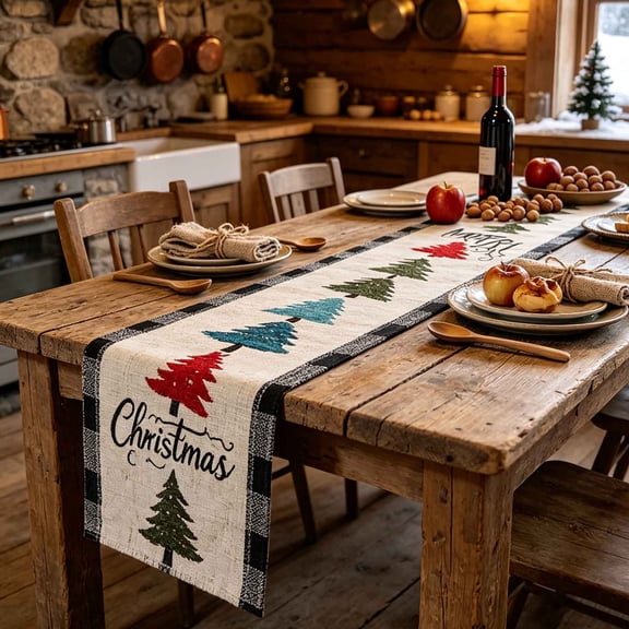 Yeciiwht Christmas Table Runner, Festive Decorative Table Runner for Dining Table, Washable Xmas Table Cover for Holiday Family Gathering Kitchen Home