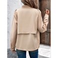 thumbnail image 4 of Women Zip Up Jacket Roll Tab Sleeve Flap Pocket Drawstring Hem Utility Cropped Jackets Khaki XL, 4 of 10