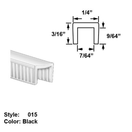 

Polyethylene Plastic U-Channel Push-On Trim with Interior Adhesive Strip Style 015 - Ht. 3/16 x Wd. 1/4 - Black - 25 ft long