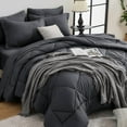 thumbnail image 2 of Pieces Queen Comforter Set, All Season Reversible Bed in a Bag, Ultra Soft Queen Bedding Set with Grey Comforter, Flat Sheet, Fitted Sheet, Pillowcases, Pillow Shams, Dark Grey, 2 of 9