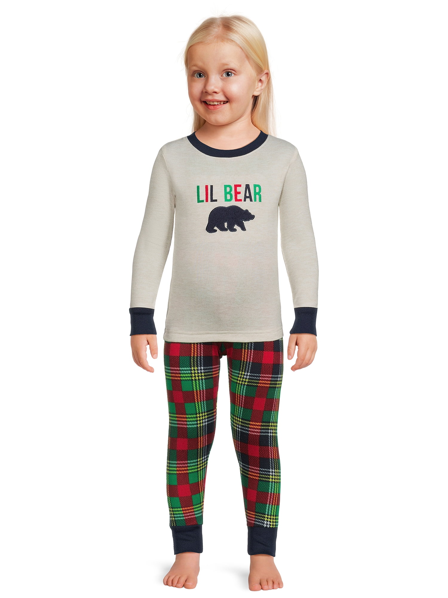 Dearfoams Toddler Unisex Plaid Bear Matching Family Pajamas Set, 2-Piece, Sizes 2T-5T