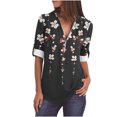 thumbnail image 1 of Pompotops Chemises à Manches Longues Imprimées d'Été pour Femmes Tunique Décontractée à Fermeture Éclair Blouse Roulable Col en V en Solde, 1 of 5