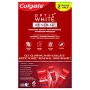 Colgate Optic White Renewal Teeth Whitening Toothpaste, Enamel Strength, 3 Oz, 2 Pack