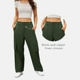 thumbnail image 5 of AINIYS Women's Cargo Pants Low Waist Baggy Pants Travel Casual Trendy Stretchy Wide Leg Hiking with Pockets Army Green L, 5 of 6