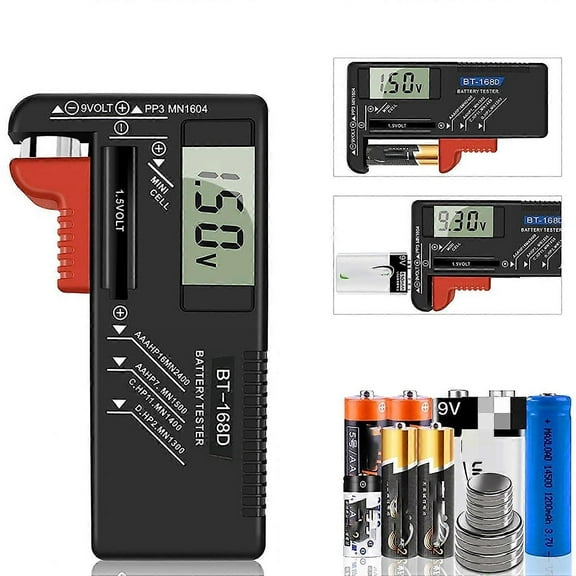 Digital Battery Tester, Universal Battery Tester, Battery Tester, for AA, AAA, C, D, PP3, 9V, 1.5V, Button Batteries - Works without Battery