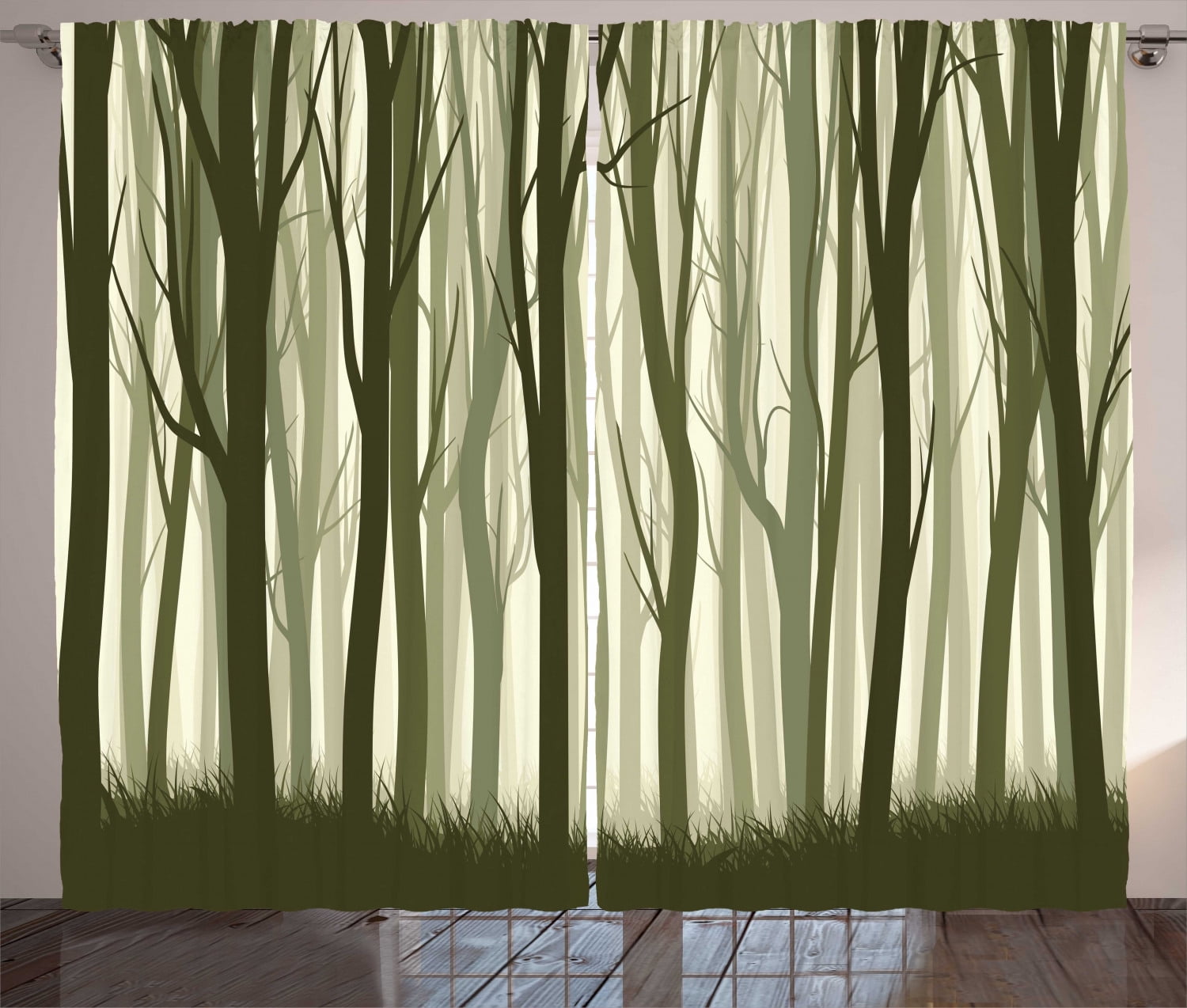 Forest Curtains 2 Panels Set, Mother Nature Theme Illustration of