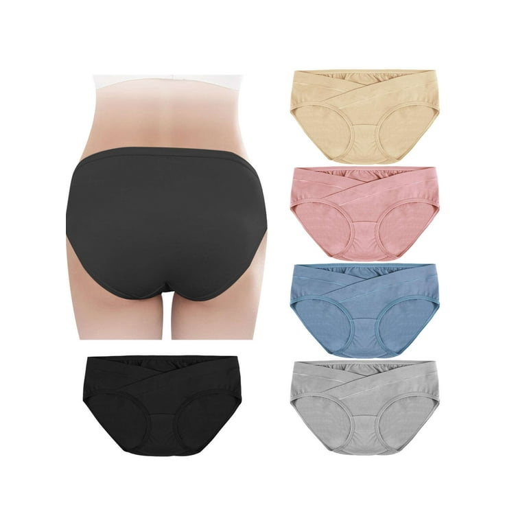 PULLIMORE 3 Pcs Womens Maternity Underwear Under Bump Cotton V-Waist  Pregnancy Panties (3XL, Gray)