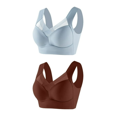 Dazajoo 2PC Plus Size Bras for Women No Underwire Breathable Skin-Friendly Solid Color Soft Push Up Underwear 2024 Womens Comfy Soft Full Coverage Everyday Bra Prime Today Brown L