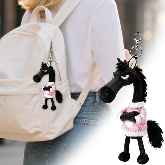 2026Year Of The Horse Plush Mascot Keychain Cool Cross-Armed Stubborn Horse Pendant With Knitted Sweater Zodiac Lucky Charm Soft Plush Bag Accessory For Keys Car Mirror Backpacks Gift funny keychains