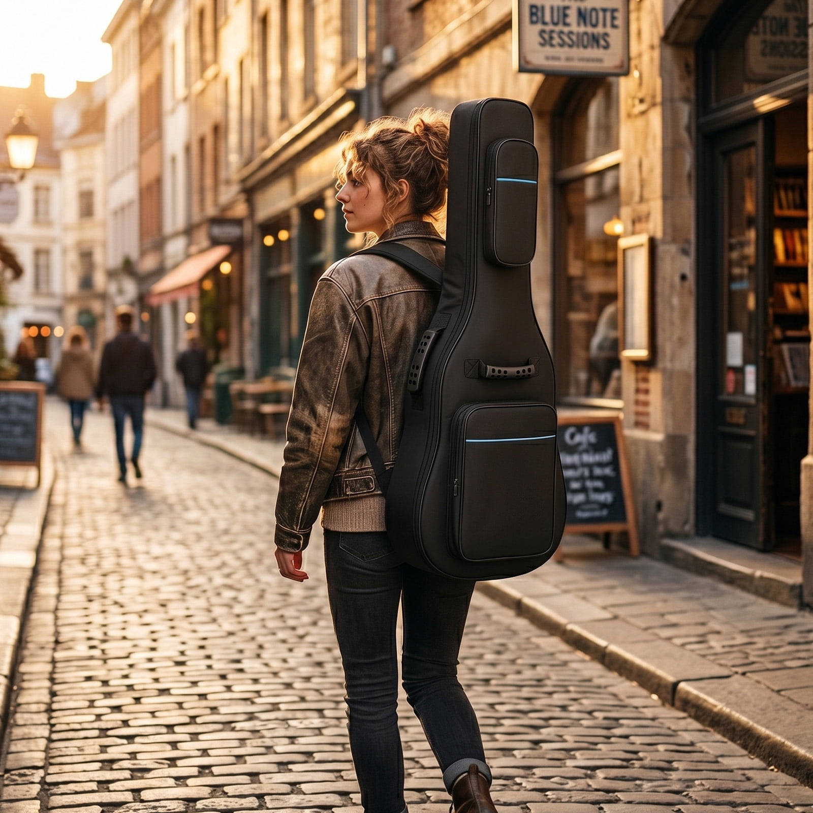 600D Oxford Cloth Electric Guitar Bag Black With Blue Line