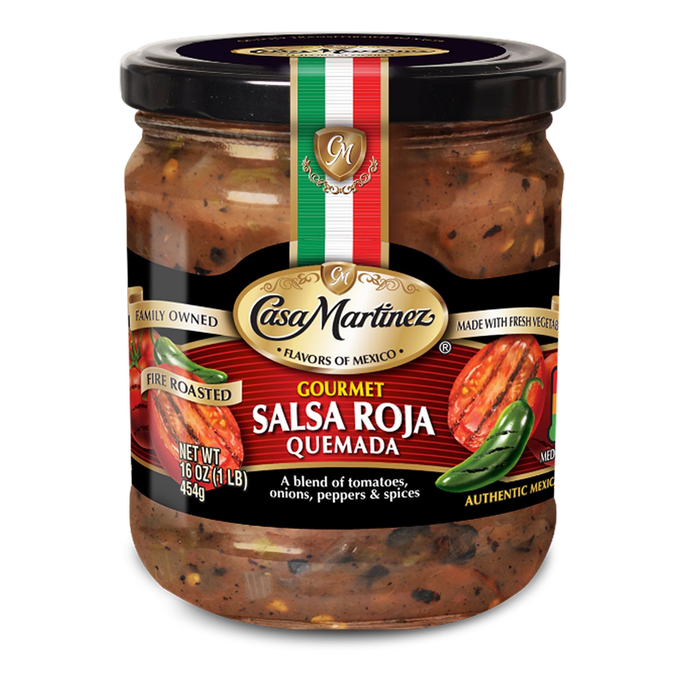 (2 pack) Casa Martinez Medium Fire Roasted Roja Quemada Salsa, 16 oz