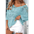 thumbnail image 4 of Suéter de Crochet Calado para Mujer, 3/4, Hombros Descubiertos, Verano 2025 Azul XL, 4 of 7