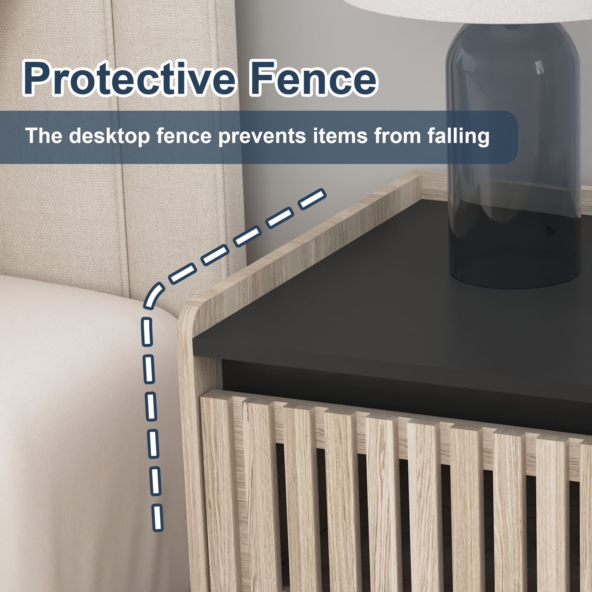 Demi Bonn Set of 2 Modern Nightstand with Minimalist Iron Foot Design, Vertical Stripe Elements, Bedside Cabinets for Contemporary Homes, Beige