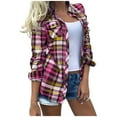thumbnail image 4 of CHGBMOK Womens Plaid Shirts Cotton Classic Long Sleeve Button Down Collared Casual Tops Lightweight Fall Blouses, 4 of 5