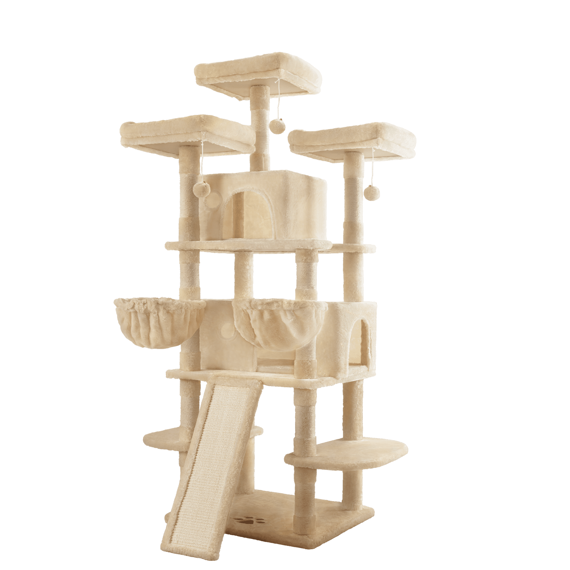 Einfach 68" X-Large Cat Tree and Tower with Condo Houses, Scratching Board & Posts for Indoor Cat, Beige