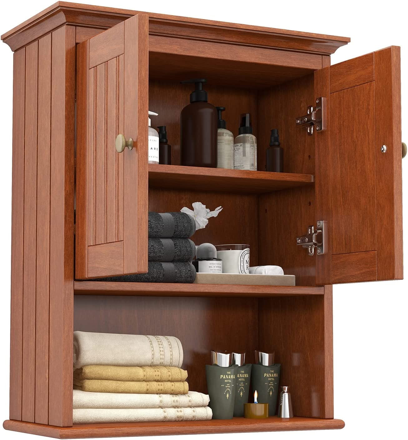 Taupe Wooden Medicine Cabinet Organizer Storage Shelf Doors Bathroom Wall  Mount