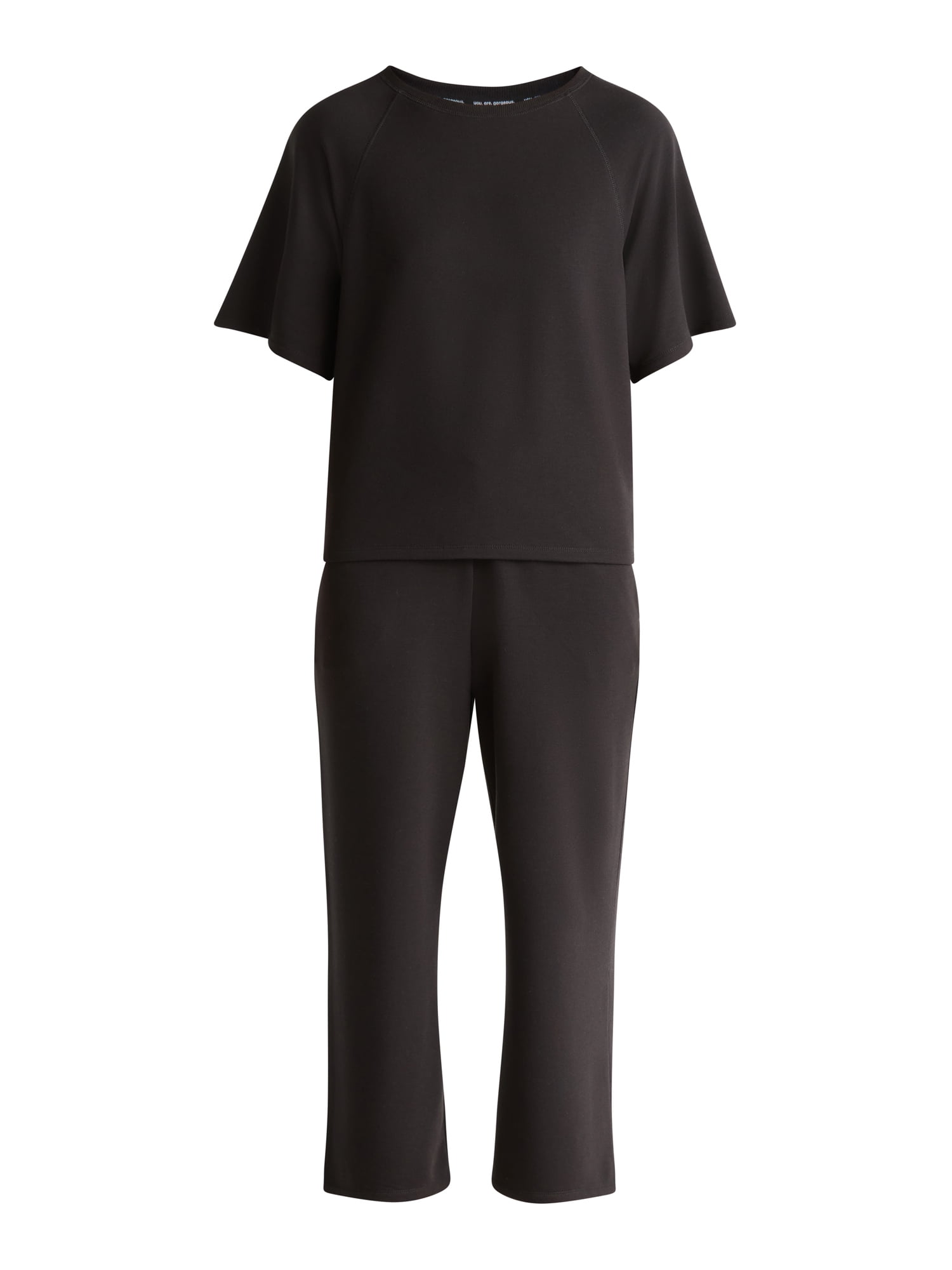 Joyspun Women's French Terry Short Sleeve Top and Capri Pants Pajama Set, 2-Piece, Sizes XS-3X