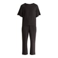 thumbnail image 4 of Joyspun Women's French Terry Short Sleeve Top and Capri Pants Pajama Set, 2-Piece, Sizes XS-3X, 4 of 5