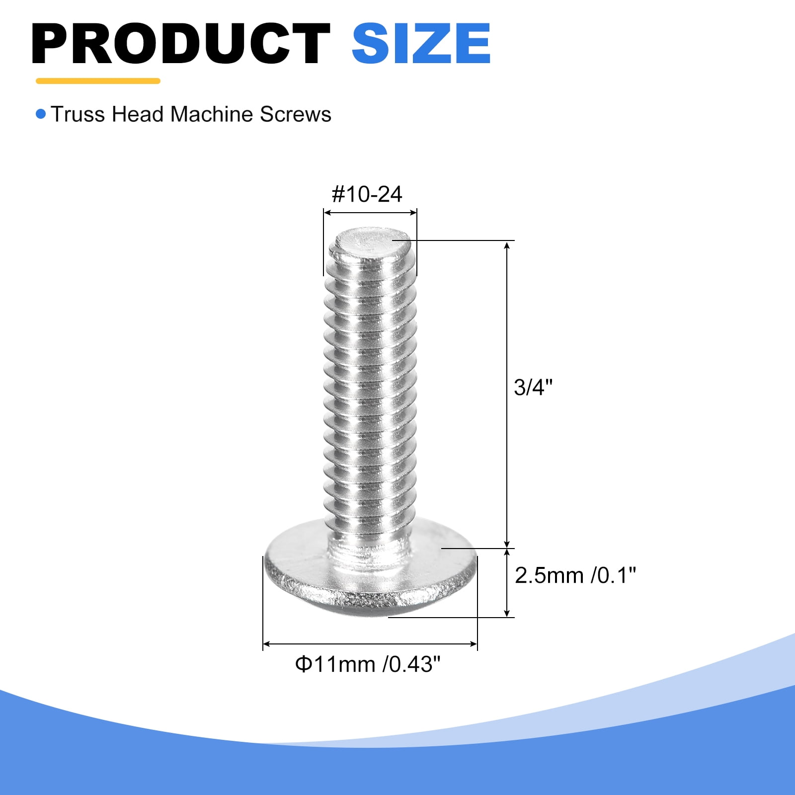#10-24 x 3/4" Truss Head Phillips Machine Screws, Full Thread, 304 Stainless Steel, 100 Pack