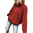 thumbnail image 1 of Frontwalk Womens Turtleneck Sweaters Long Sleeve Pullover Cable Knit Pullover Soft Jumper High Neck Jumper Tops Red 3XL, 1 of 2